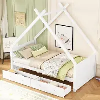OEM 90x200 cm kinderbed, minimalistische dressoir, 2 opbergruimtes, wit