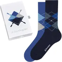 Burlington Sokken Men Basic Gift Box Argyle Blue (2-Pack)-Schoenmaat 40 - 46