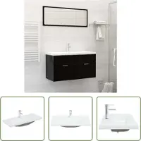The Living Store Keramische Wastafel - Inbouw Wastafel - Inbouwwastafel met kraan 91x39x18 cm keramiek wit - Witte Wastafel - Badkamermeubel - Designwastafel