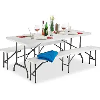 MaxxGarden Maxx Biertafel met banken - Vouwbare tuintafel + 2 vouwbare zitbanken - wit