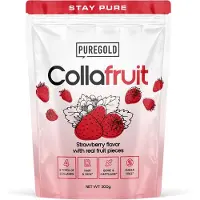 Pure Gold CollaFruit Rundercollageen Poeder – 300g – 25 Porties – 4 Types Collageen met Echte Vruchtstukjes, Vitamine C, A, Zink & Selenium – Aardbei