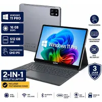 GMR Windows Tablet 16 Inch Touchscreen - 16GB DDR5 - 512GB SSD - Inclusief Toetsenbord - 2-in-1 Laptop voor Werk, Studie, Reizen, Vakantie, Films en Entertainment - QHD IPS