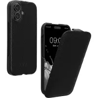 Kalibri flip cover geschikt voor Apple iPhone 17 - ultradunne leren hoes voor smartphone - zwart