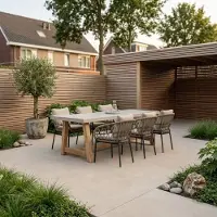 BUITEN living Veltis/Dakota beige/antraciet dining tuinset | 6 personen | betonlook + touw | 250cm