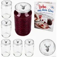 MamboCat 6-delige set ronde glazen 1062 ml To 82 Alois Hirsch deksel incl. Diamant Gelierzauber receptenboekje