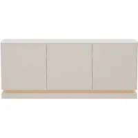 Vente-unique Buffetkast met 3 deurtjes in MDF met ledverlichting - Beige en witte marmerlook - DEVIKA van Pascal MORABITO