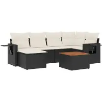 vidaXL 7-delige Loungeset met kussens poly rattan zwart