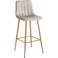 Leobert Barkruk POZZA - Donkerbeige Fluweel - Eikenlook Metalen Poten - Moderne Barkruk met Rugleuning