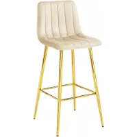 Hobby Hall Barkruk POZZA - Lichtbeige Fluweel - Gouden Metalen Poten - Luxe Barkruk met Rugleuning