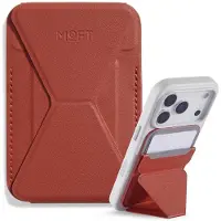 MOFT Snap-On Magnetische Kaarthouder - Wallet Compatibel met MagSafe - Pasjeshouder met Standaard - MOVAS Vegan Leer - Portemonnee 2 Pasjes - Rood