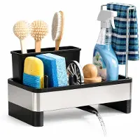 BOTC Vaatdoekhouder met automatische Afvoer - 304 RVS - Vaatdoekhouder Organizer - Aanrecht en Keuken Organiser - Zwart