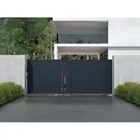 Vente-unique Halfopen schuifpoort van aluminium B421 x H180 cm antraciet - TOROMA