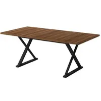 MODFU Eettafel - X-Vormige Metalen Poten - Modern - Voor 6-8 Personen - MDF - Walnootkleur En Zwart - 180 X 90 X 75 Cm