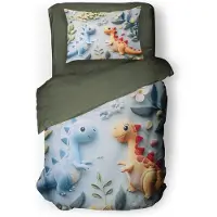 Eleganzzz Kinder Dekbedovertrek Micropercal Happy Dino's - multi 140x200/220cm