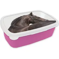 MuchoWow Broodtrommel Roze - Lunchbox Portret - Paard - Elegant - Brooddoos 18x12x6 cm - Brood lunch box - Broodtrommels voor kinderen en volwassenen