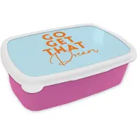 MuchoWow Broodtrommel Roze - Lunchbox Blauw - Oranje - Tekst - Brooddoos 18x12x6 cm - Brood lunch box - Broodtrommels voor kinderen en volwassenen
