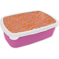 MuchoWow Broodtrommel Roze - Lunchbox Retro - Golvend - Oranje - Brooddoos 18x12x6 cm - Brood lunch box - Broodtrommels voor kinderen en volwassenen