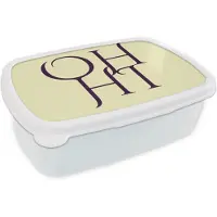 MuchoWow Broodtrommel Wit - Lunchbox Oh hi - Geel - Monogram - Brooddoos 18x12x6 cm - Brood lunch box - Broodtrommels voor kinderen en volwassenen