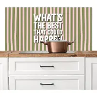 KitchenYeah Spatscherm keuken 120x60 cm - Kookplaat achterwand What's the best that could happen - Strepen - Groen - Roze - Muurbeschermer - Spatwand fornuis - Hoogwaardig aluminium