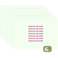 KitchenYeah Placemats - 6 stuks - 45x30 cm - Placemat kunststof - Focus on the good - Roze - Borden onderleggers - Decoratie voor op tafel - Keuken tafeldecoratie accessoires - Vinyl onderlegger - Tafelversiering