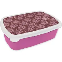 MuchoWow Broodtrommel Roze - Lunchbox Blad - Patroon - Paars - Brooddoos 18x12x6 cm - Brood lunch box - Broodtrommels voor kinderen en volwassenen