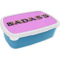 MuchoWow Broodtrommel Blauw - Lunchbox Felroze - Badass - Panterprint - Schaduw - Brooddoos 18x12x6 cm - Brood lunch box - Broodtrommels voor kinderen en volwassenen