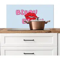 KitchenYeah Spatscherm keuken 90x45 cm - Kookplaat achterwand Bisou - Blauw - Roze - Lippen - Muurbeschermer - Spatwand fornuis - Hoogwaardig aluminium