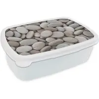 MuchoWow Broodtrommel Wit - Lunchbox Kiezels - Stenen - Grijs - Brooddoos 18x12x6 cm - Brood lunch box - Broodtrommels voor kinderen en volwassenen
