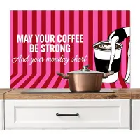 KitchenYeah Spatscherm keuken 100x65 cm - Kookplaat achterwand Roze - Strepen - Koffie - Maandag - Muurbeschermer - Spatwand fornuis - Hoogwaardig aluminium
