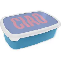 MuchoWow Broodtrommel Blauw - Lunchbox Ciao - Roze - Blauw - Golvend - Brooddoos 18x12x6 cm - Brood lunch box - Broodtrommels voor kinderen en volwassenen
