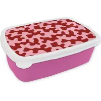MuchoWow Broodtrommel Roze - Lunchbox Modern - Abstract - Rood - Brooddoos 18x12x6 cm - Brood lunch box - Broodtrommels voor kinderen en volwassenen