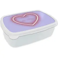 MuchoWow Broodtrommel Wit - Lunchbox I liked it so it's mine - Neon hart - Paars - Brooddoos 18x12x6 cm - Brood lunch box - Broodtrommels voor kinderen en volwassenen
