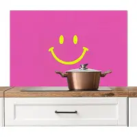 KitchenYeah Spatscherm keuken 100x65 cm - Kookplaat achterwand Smiley - Vrolijk - Roze - Muurbeschermer - Spatwand fornuis - Hoogwaardig aluminium