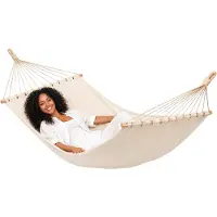 AMANKA XXL Hangmat met Spreidstok 200x120 cm Beige - Dubbele Hangmat 2 Personen Indoor Outdoor 100% Katoen Balkon Tuin Terras Camping Reishangmat Schommel Ligmat XL