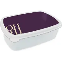 MuchoWow Broodtrommel Wit - Lunchbox Oh hi - Paars - Cursief - Brooddoos 18x12x6 cm - Brood lunch box - Broodtrommels voor kinderen en volwassenen