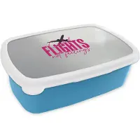 MuchoWow Broodtrommel Blauw - Lunchbox Catch flights not feelings - Vliegtuig - Roze - Brooddoos 18x12x6 cm - Brood lunch box - Broodtrommels voor kinderen en volwassenen