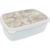 MuchoWow Broodtrommel Wit - Lunchbox Zandkleurig - Marmer print - Natuursteen - Brooddoos 18x12x6 cm - Brood lunch box - Broodtrommels voor kinderen en volwassenen