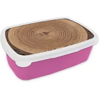 MuchoWow Broodtrommel Roze - Lunchbox Boomstam - Hout - Bruin - Brooddoos 18x12x6 cm - Brood lunch box - Broodtrommels voor kinderen en volwassenen