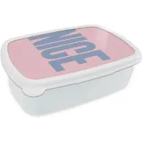 MuchoWow Broodtrommel Wit - Lunchbox Nice - Paars - Roze - Brooddoos 18x12x6 cm - Brood lunch box - Broodtrommels voor kinderen en volwassenen