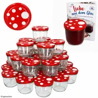 MamboCat Set van 100 bekers 230 ml To 82 paddenstoeldeksel rood wit gestippeld incl. Diamant Gelierzauber receptenboekje
