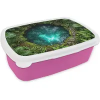 MuchoWow Broodtrommel Roze - Lunchbox Natuur - Jungle - Water - Groen - Brooddoos 18x12x6 cm - Brood lunch box - Broodtrommels voor kinderen en volwassenen