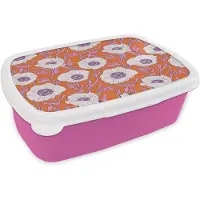 MuchoWow Broodtrommel Roze - Lunchbox Bloemen - Grafisch - Oranje - Brooddoos 18x12x6 cm - Brood lunch box - Broodtrommels voor kinderen en volwassenen