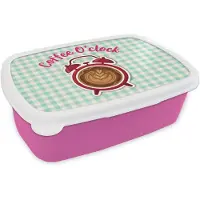 MuchoWow Broodtrommel Roze - Lunchbox Koffie - Klok - Groen - Brooddoos 18x12x6 cm - Brood lunch box - Broodtrommels voor kinderen en volwassenen