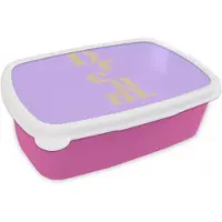MuchoWow Broodtrommel Roze - Lunchbox Dream - Paars - Typografisch - Brooddoos 18x12x6 cm - Brood lunch box - Broodtrommels voor kinderen en volwassenen