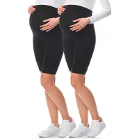 Be Mammy BE-BE20-228-LE-2P 2Pack Dames Zwangerschapsleggings Leggings - Sport - Vrijetijdsbroek - Kort - Katoen - Sporbroek - Yogabroek - Zwart/Zwart – M