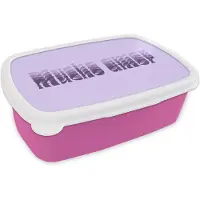 MuchoWow Broodtrommel Roze - Lunchbox Mucho amor - Paars - Gelaagde letters - Brooddoos 18x12x6 cm - Brood lunch box - Broodtrommels voor kinderen en volwassenen