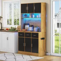 HAUSS SPOLE Dressoirs - Multifunctioneel Buffet Met LED-Verlichting - 3 Laden En Verstelbare Planken - Praktisch Voor Keuken En Eetkamer - 100x40x180 cm - Spaanplaat + MDF - Zwart