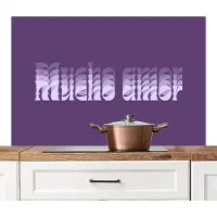 KitchenYeah Spatscherm keuken 120x80 cm - Kookplaat achterwand Mucho amor - Paars - Grafisch - Muurbeschermer - Spatwand fornuis - Hoogwaardig aluminium
