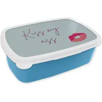 MuchoWow Broodtrommel Blauw - Lunchbox Kiss my ass - Lip - Blauw - Brooddoos 18x12x6 cm - Brood lunch box - Broodtrommels voor kinderen en volwassenen