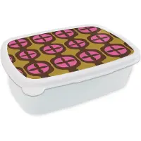 MuchoWow Broodtrommel Wit - Lunchbox Modern - Patroon - Roze - Brooddoos 18x12x6 cm - Brood lunch box - Broodtrommels voor kinderen en volwassenen